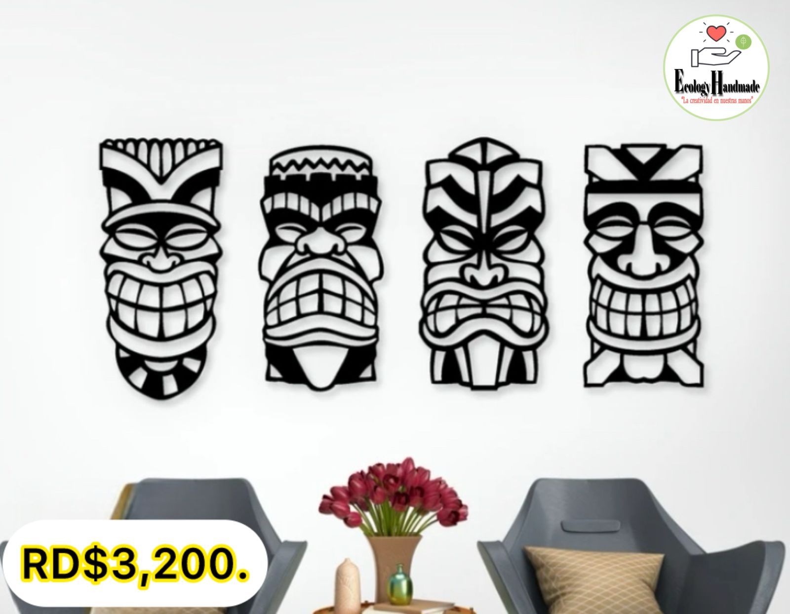 Cuartetos Tiki”. 🪵 🖼️ 15x10 pulgadas._0