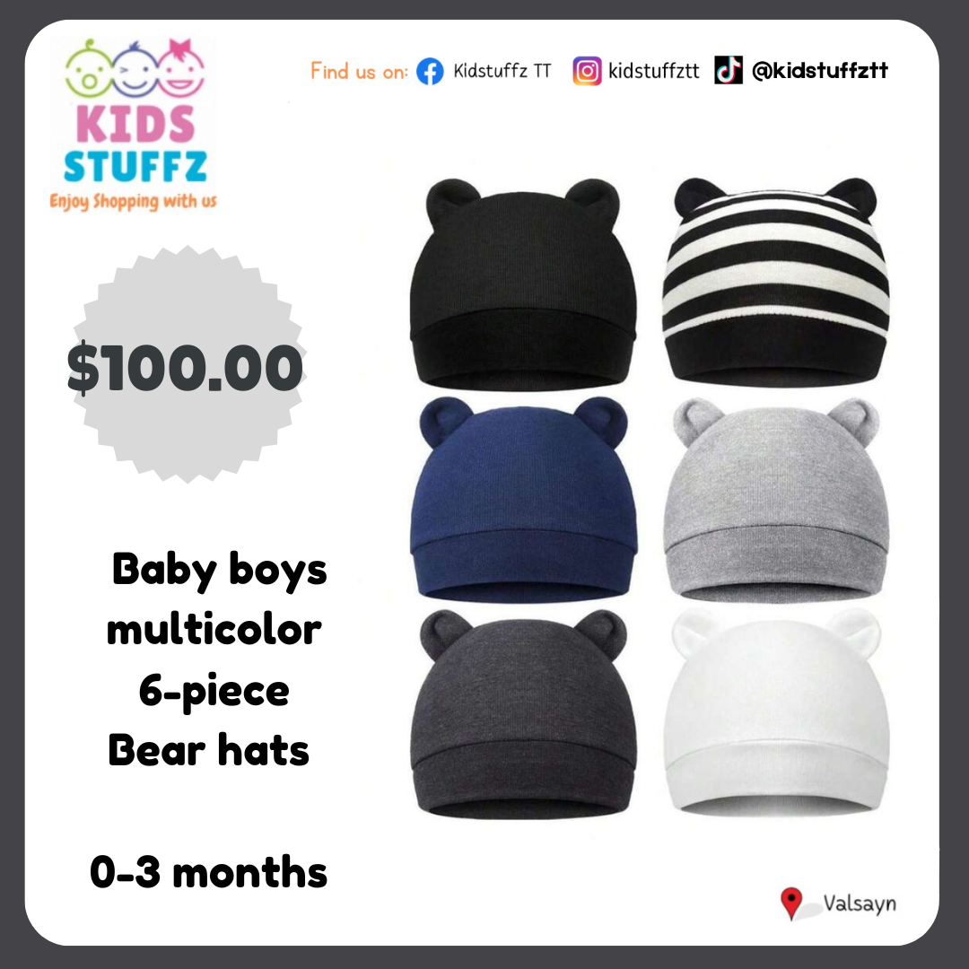 Baby boys 6-pack multicolor bear ears hats 0-3m _0