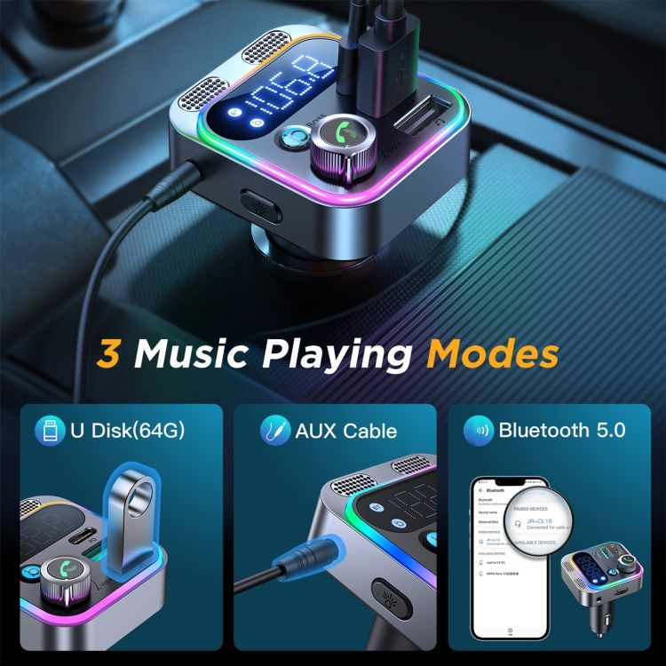 JOYROOM JR-CL16 48W Bluetooth 5.0 Car Wireless FM Transmitter(Silver)_7