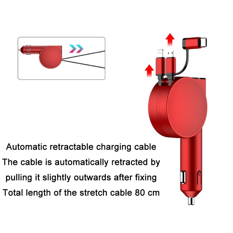 3 In 1 40W Fast Charging Dual Cable Retractable Car Charger_1