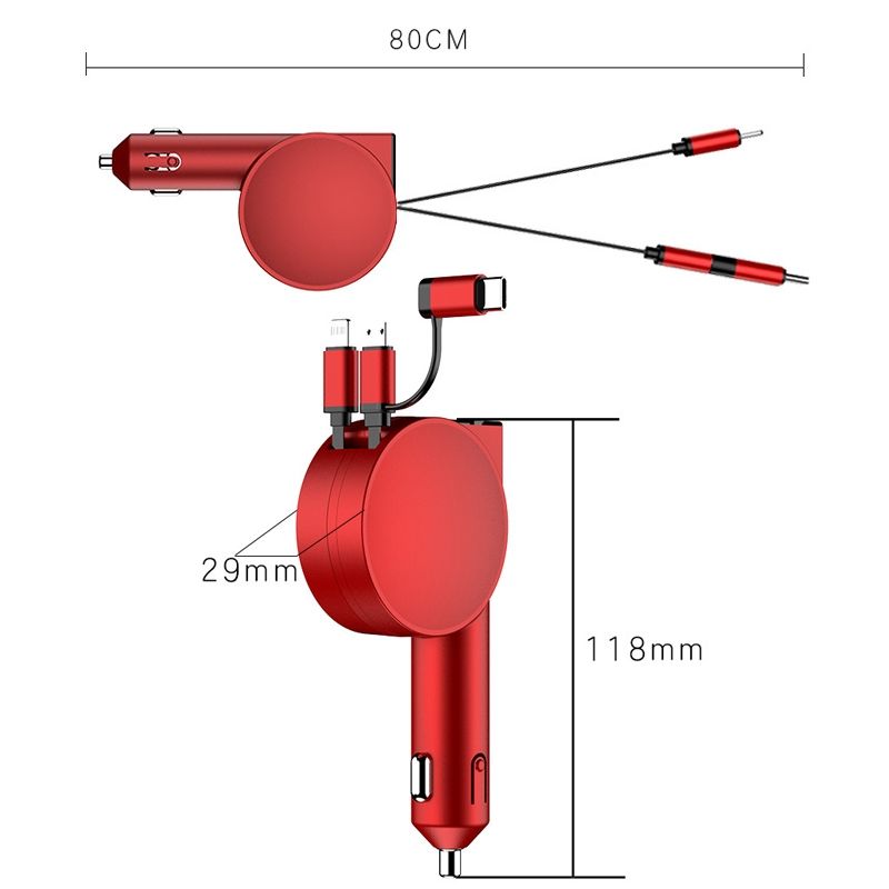 3 In 1 40W Fast Charging Dual Cable Retractable Car Charger_7