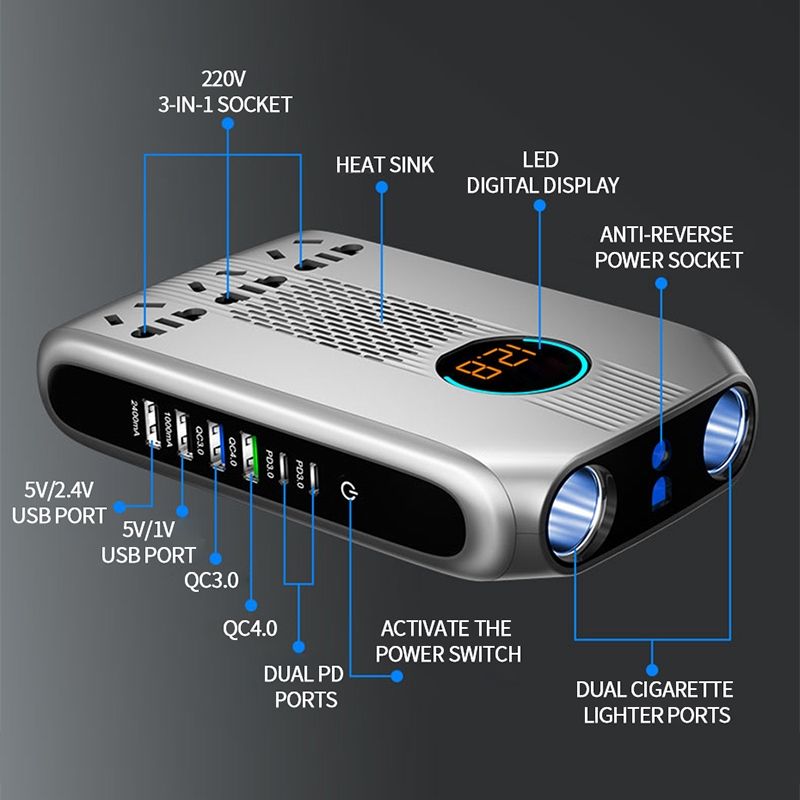 300W Smart Car LED Digital Display Power Inverter _5