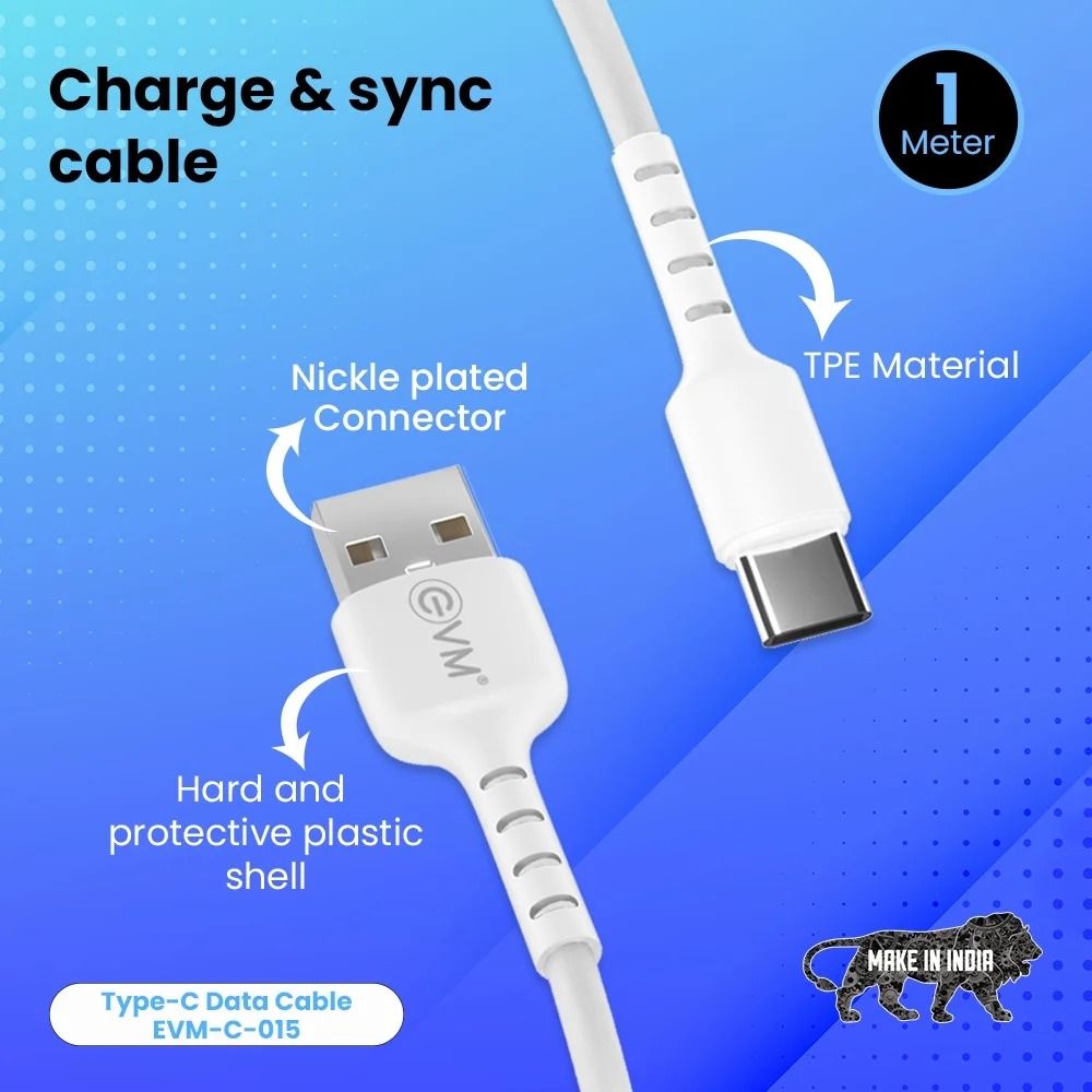 EVM Type-C Data & Sync Cable EVM-C-015(1 Meter, 3 Amp) White_1