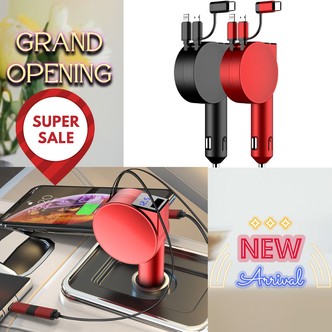 3 In 1 40W Fast Charging Dual Cable Retractable Car Charger_2