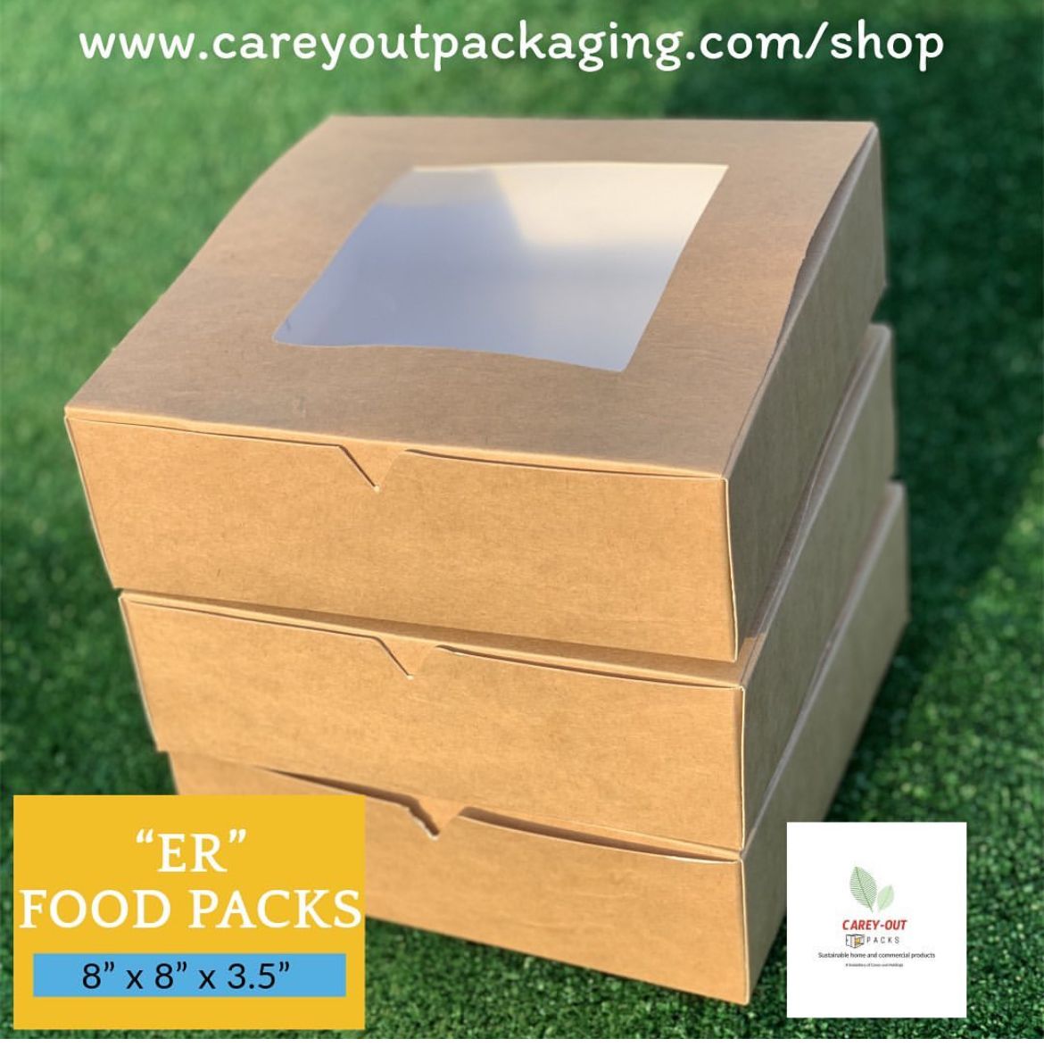 PLAIN KRAFT BROWN “ER” TAKEOUT BOXES - 8” x 8” x 3.5” / WINDOWED & NON WINDOWED _8