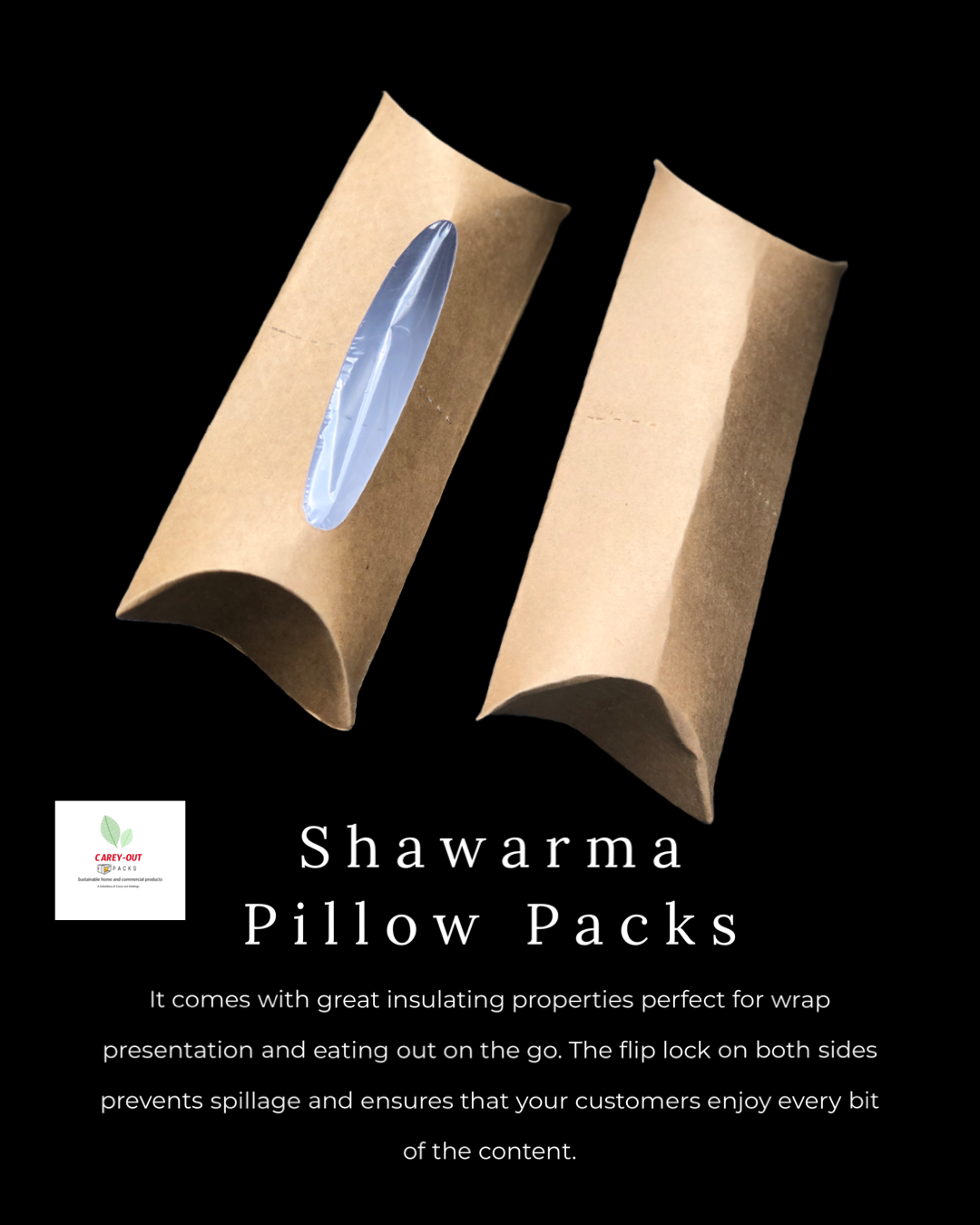 KRAFT SHAWARMA PILLOW PACKS - 380gsm / WINDOWED & NON WINDOWED _12