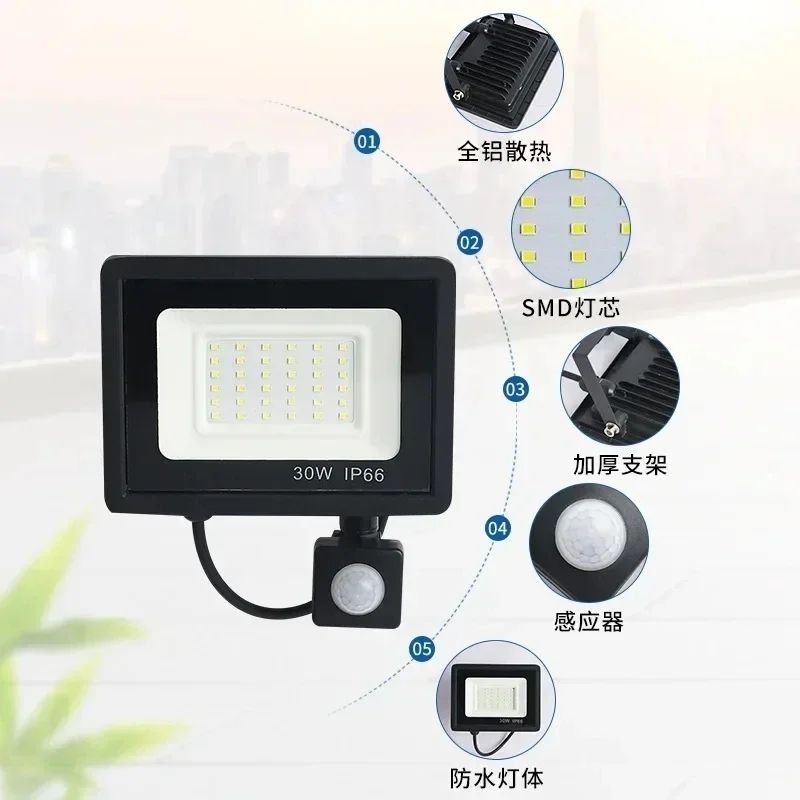 Holofote led 30w com sensor de movimento Luz de exterior garagem_0