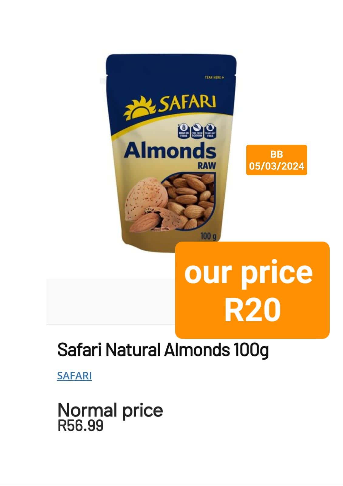 Safari almonds raw 100g_0