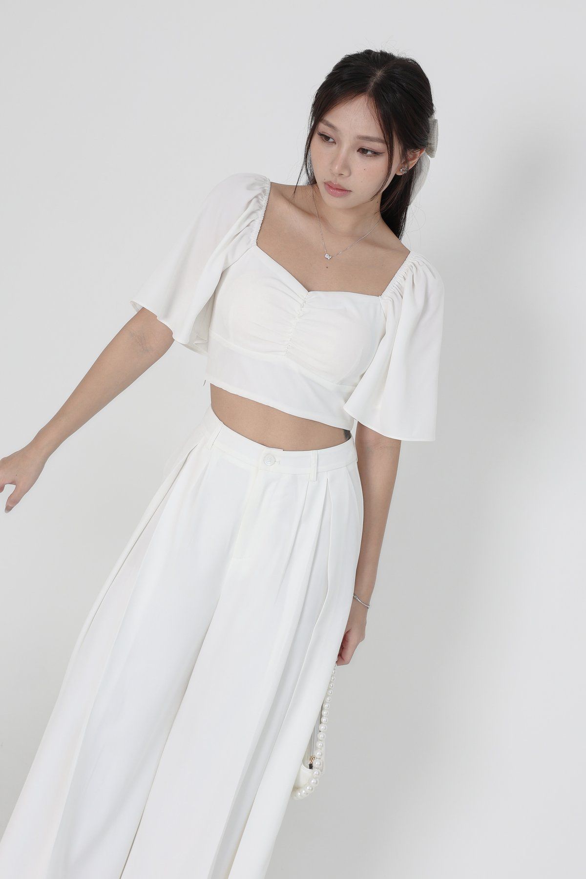 Dynasty Flutter Sleeves Top 2.0 in White (XS)_2