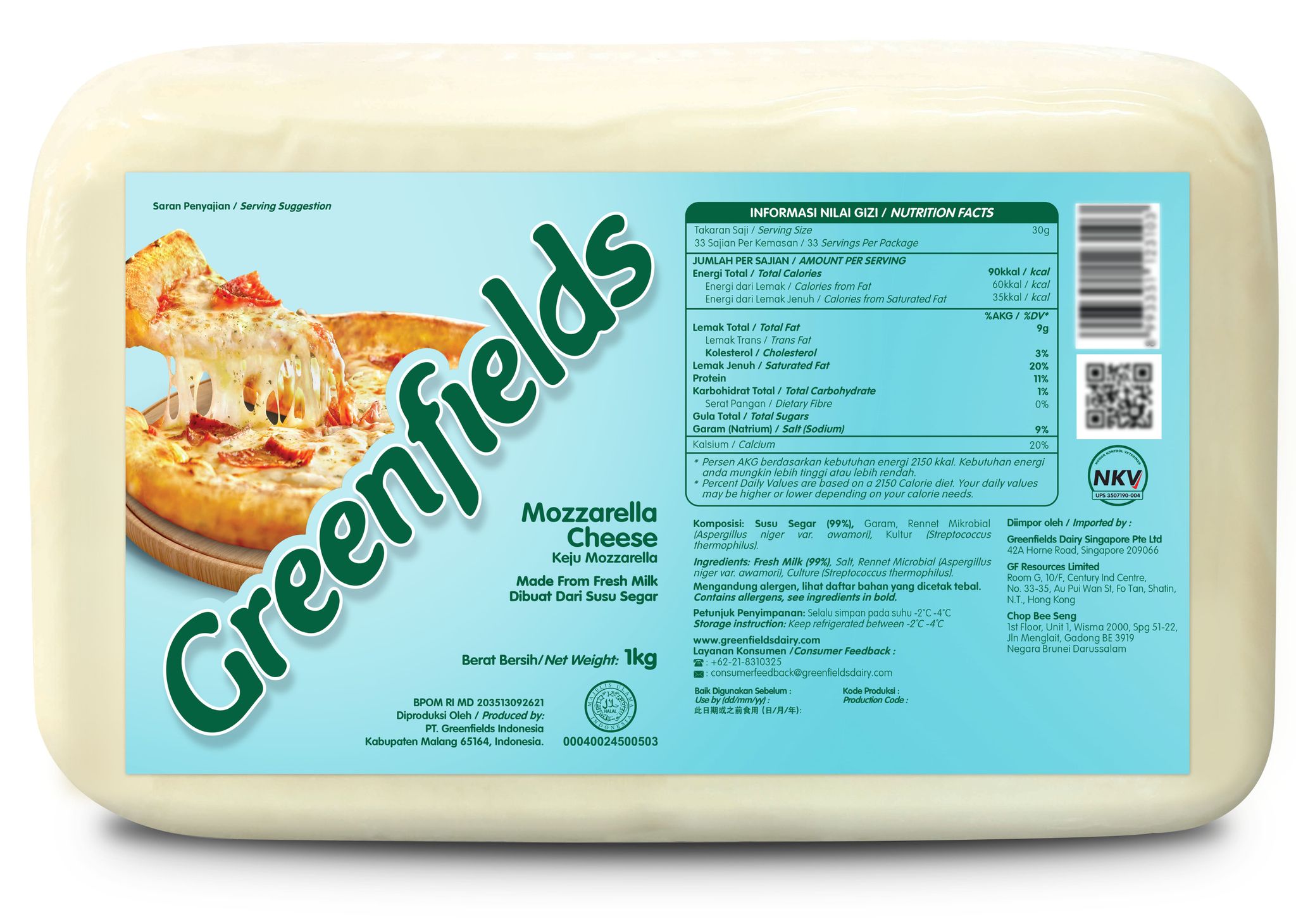 Greenfields Mozzarella Block Cheese 1kg_0