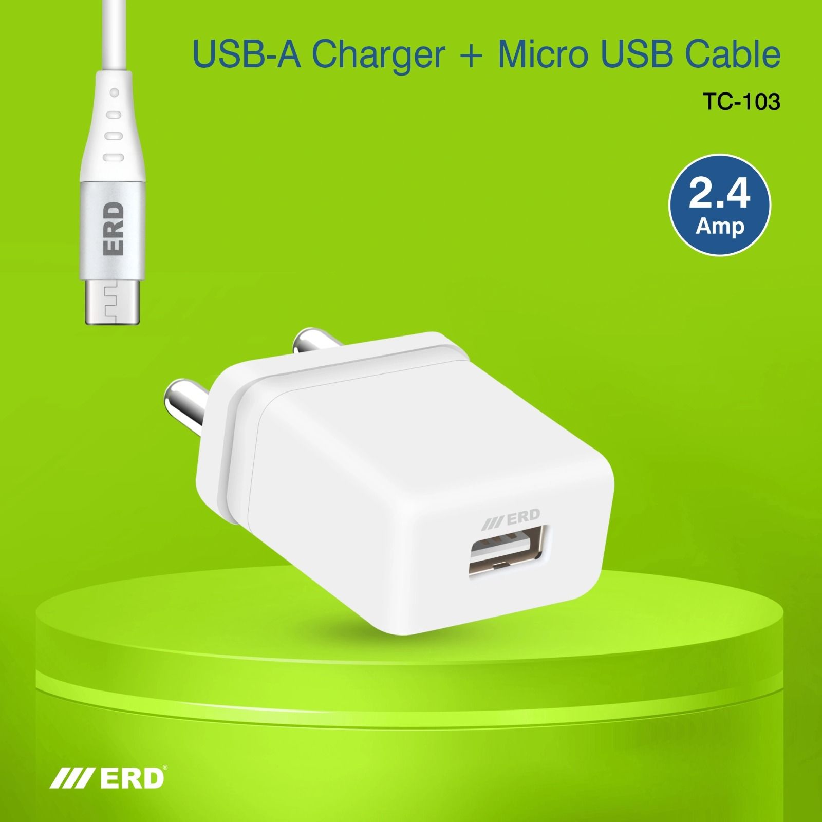 ERD Pro Series TC-103 Charger with Micro USB CABLE, 5V/2.4Amp_1