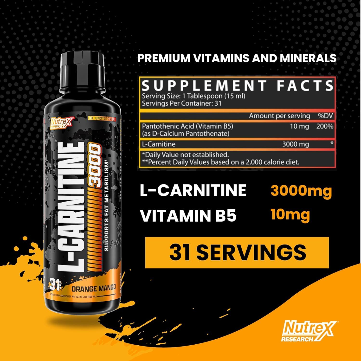 NUTREX L-CARNITINE 3000 31 SERV ORANGE MANGO_3