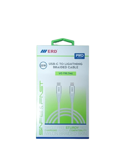 ERD Pro Series UC-116 Type-C to Lightning Braided Cable (25W 1Meter White)_1