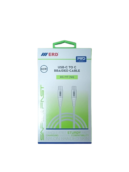 ERD Pro Series UC-117 Type-C to C Braided Cable (65W 1Meter White)_1