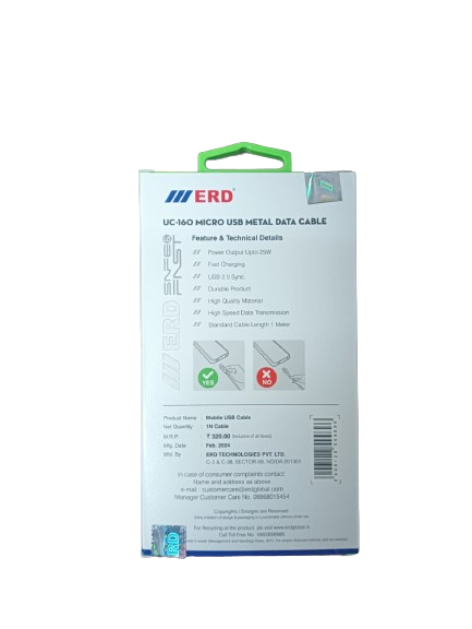 ERD Pro Series UC-160 Mico USB Metal Cable (65W, 5mm, 1Meter White)_2