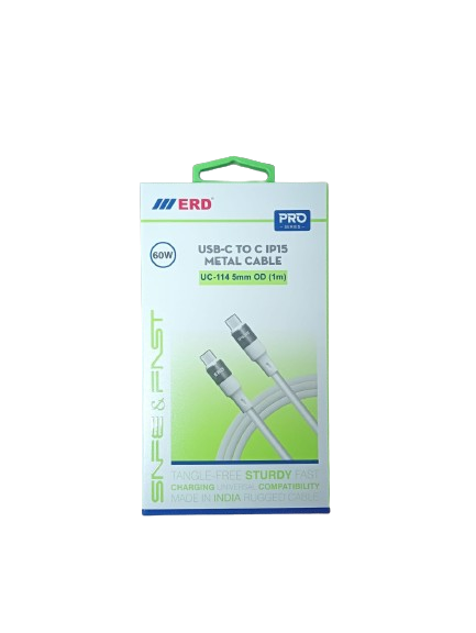 ERD Pro Series UC-114 Type-C to C ip15 Metal Cable (60W, 5mm, 1Meter White)_1