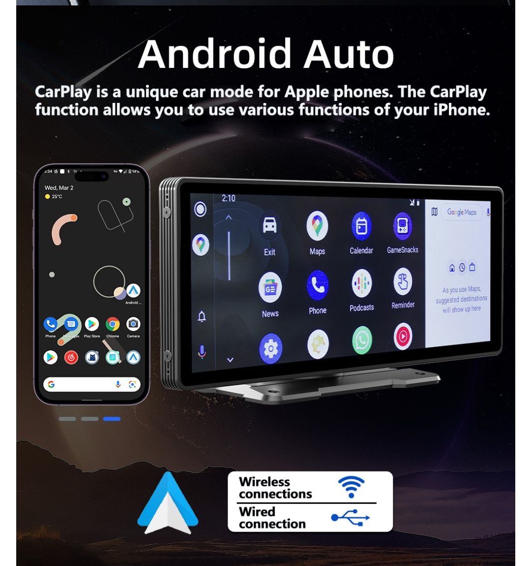 Rádio portátil 10,26 polegadas android auto e Carplay sem fios Bluetooth MP5_9