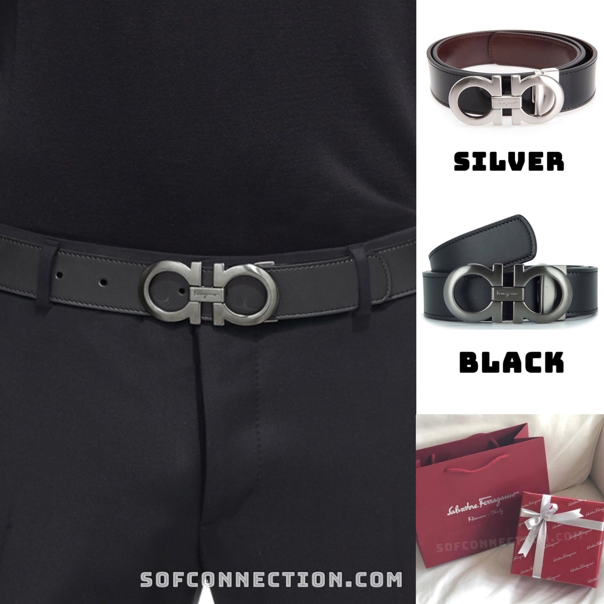Salvatore ferragamo Men’s Reversible Belt ( 675542 ) Black- Brown , Silver Brown_0