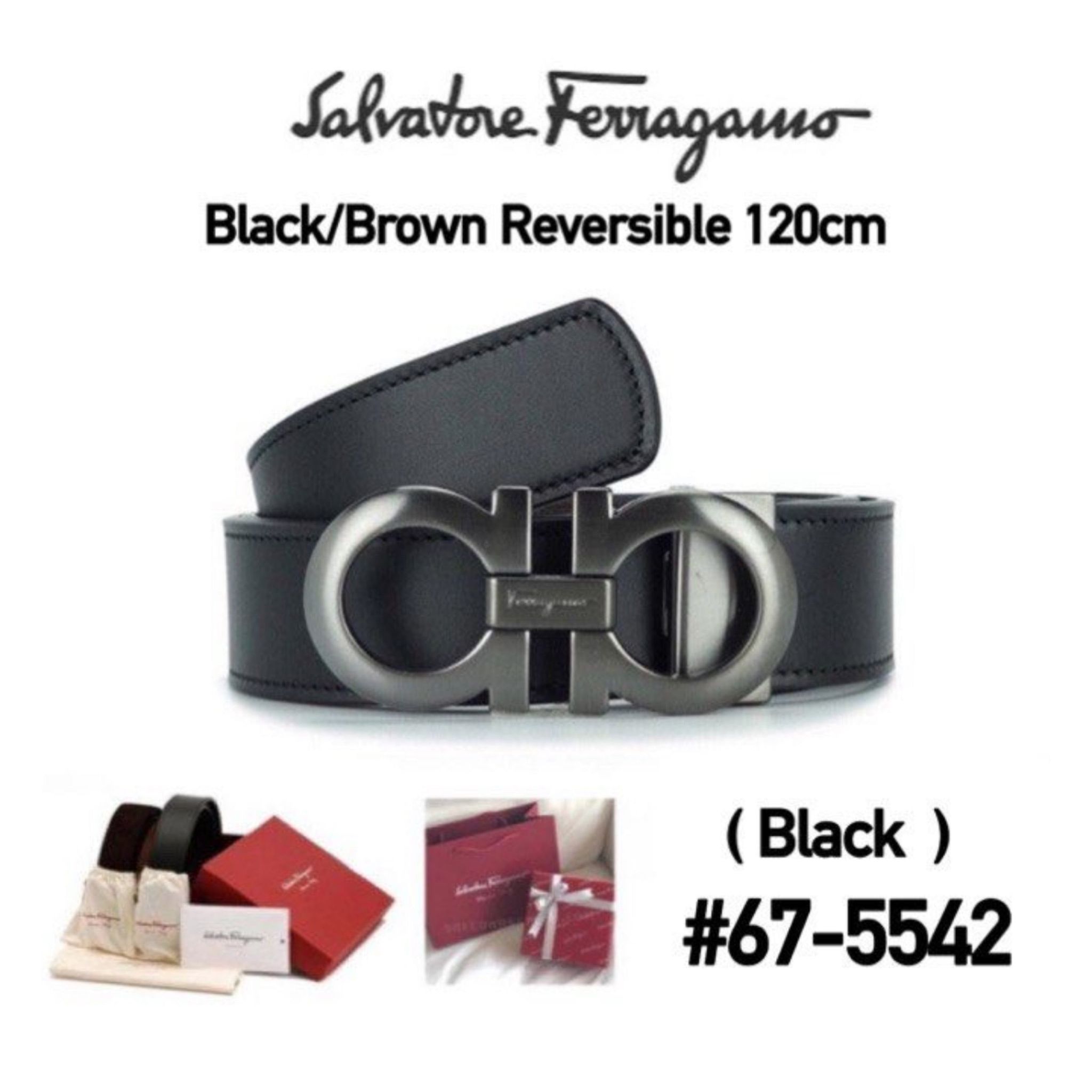 Salvatore ferragamo Men’s Reversible Belt ( 675542 ) Black- Brown , Silver Brown_10