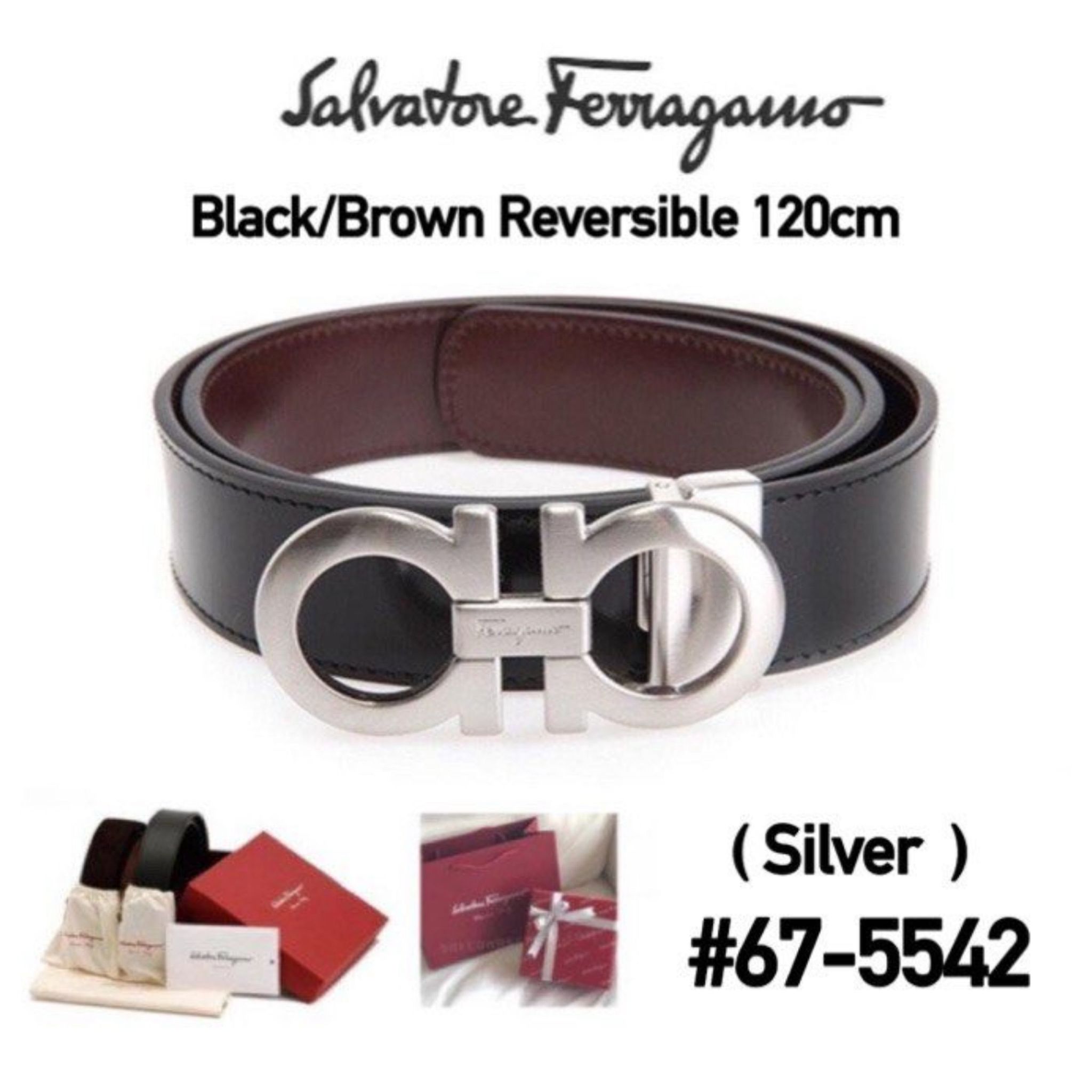 Salvatore ferragamo Men’s Reversible Belt ( 675542 ) Black- Brown , Silver Brown_11