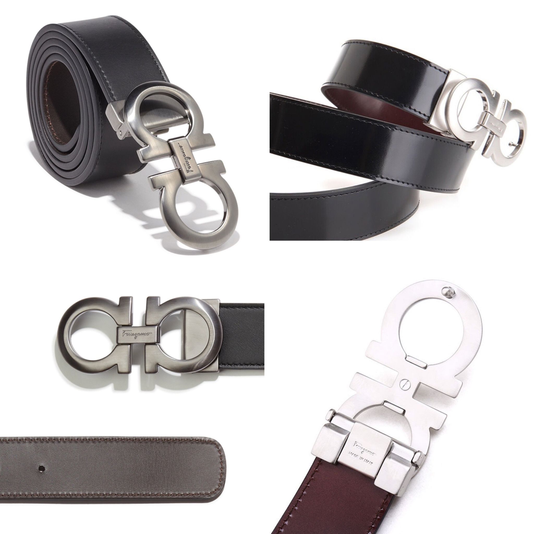 Salvatore ferragamo Men’s Reversible Belt ( 675542 ) Black- Brown , Silver Brown_2