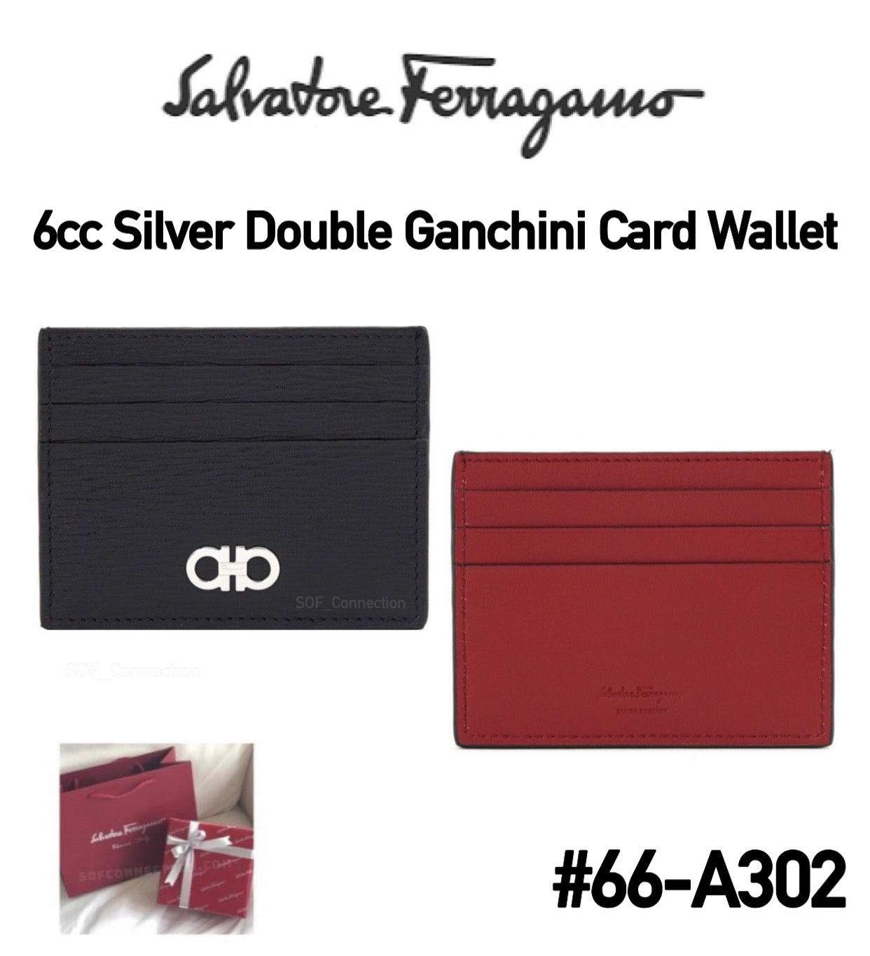 [6cc Card Wallet #66-A302] Salvatore Ferragamo Silver Double Ganchini_0
