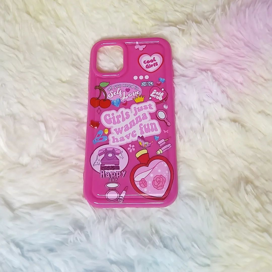 Cartoon Print Self Love Themed Case - Pink_0