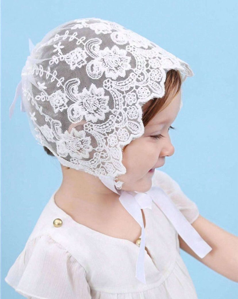 Baby girls White Lace Bonnet for Christening /Baptism_0