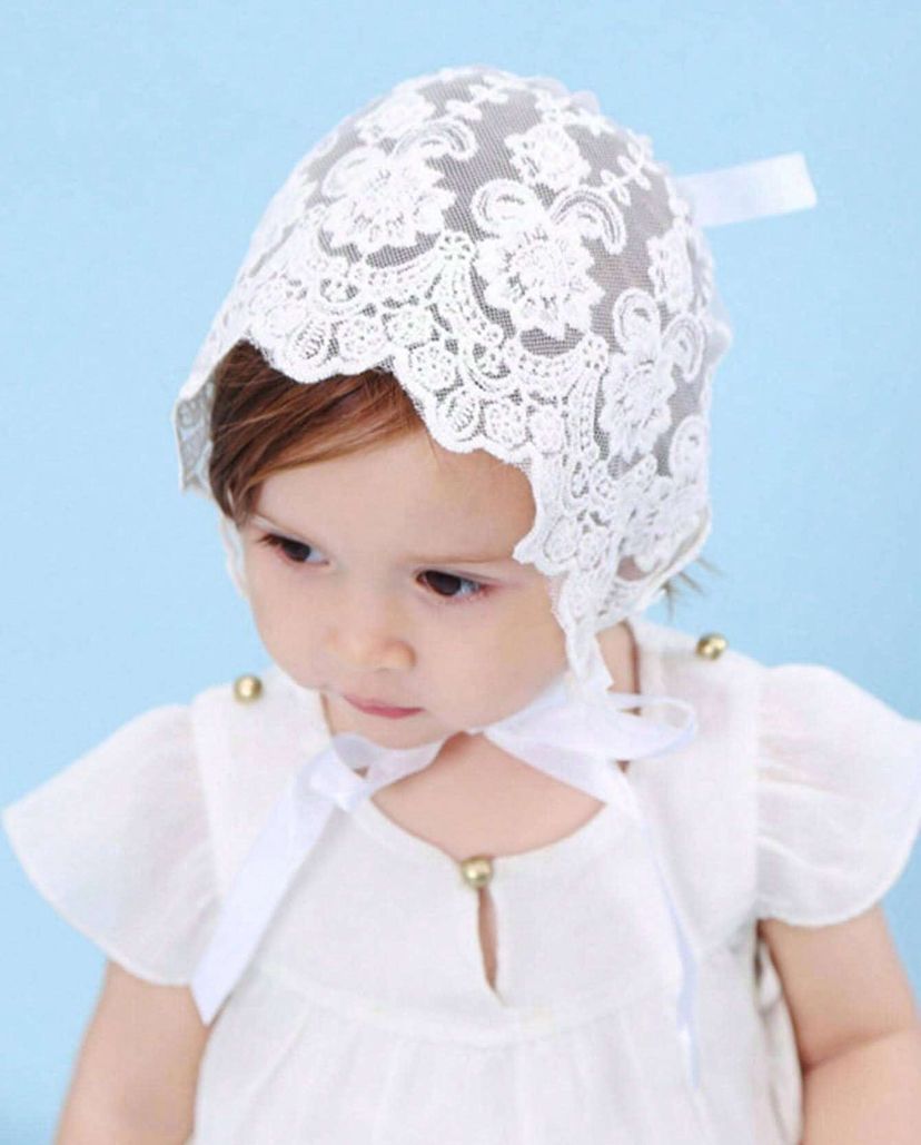 Baby girls White Lace Bonnet for Christening /Baptism_2