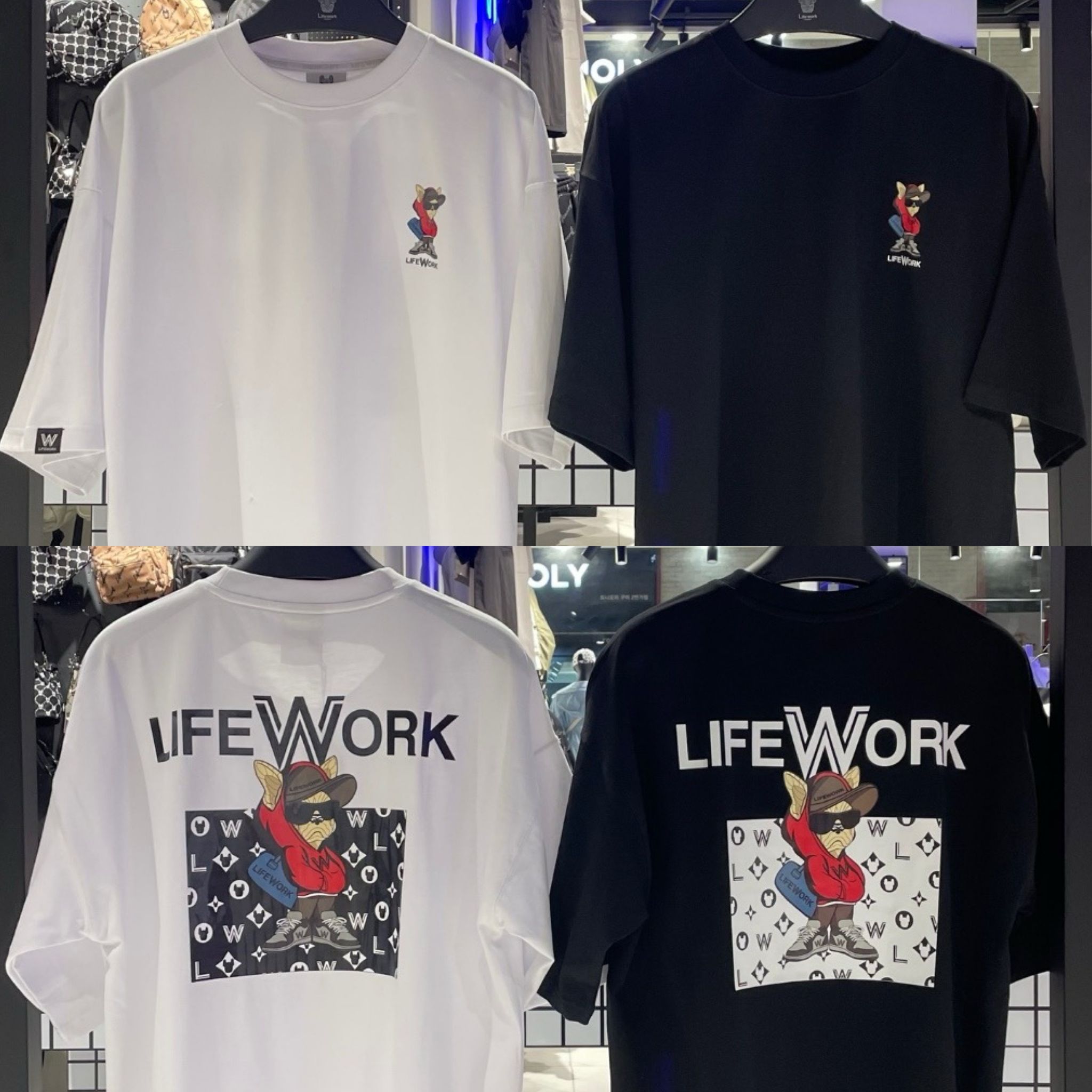 LIFEWORK Red Hoodie Hip Dog Monogram T-Shirt  _0