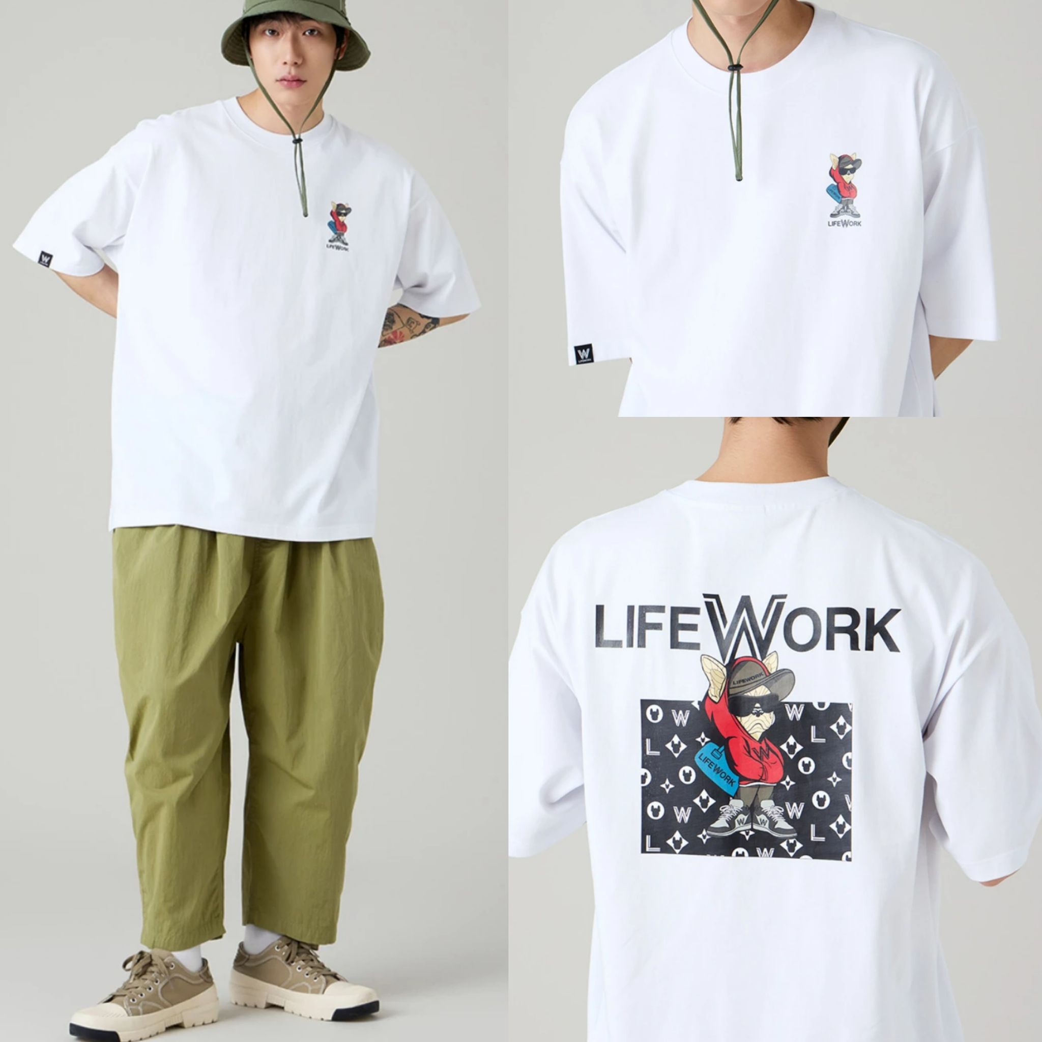 LIFEWORK Red Hoodie Hip Dog Monogram T-Shirt  _2