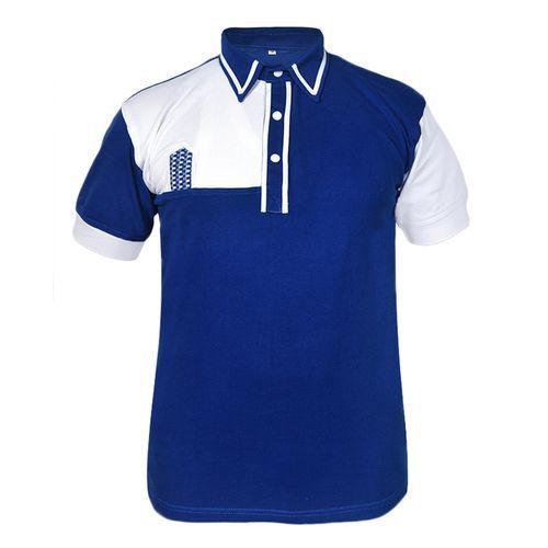 PRAHO Polo Homme Manches Courtes - Bleu/Blanc_0