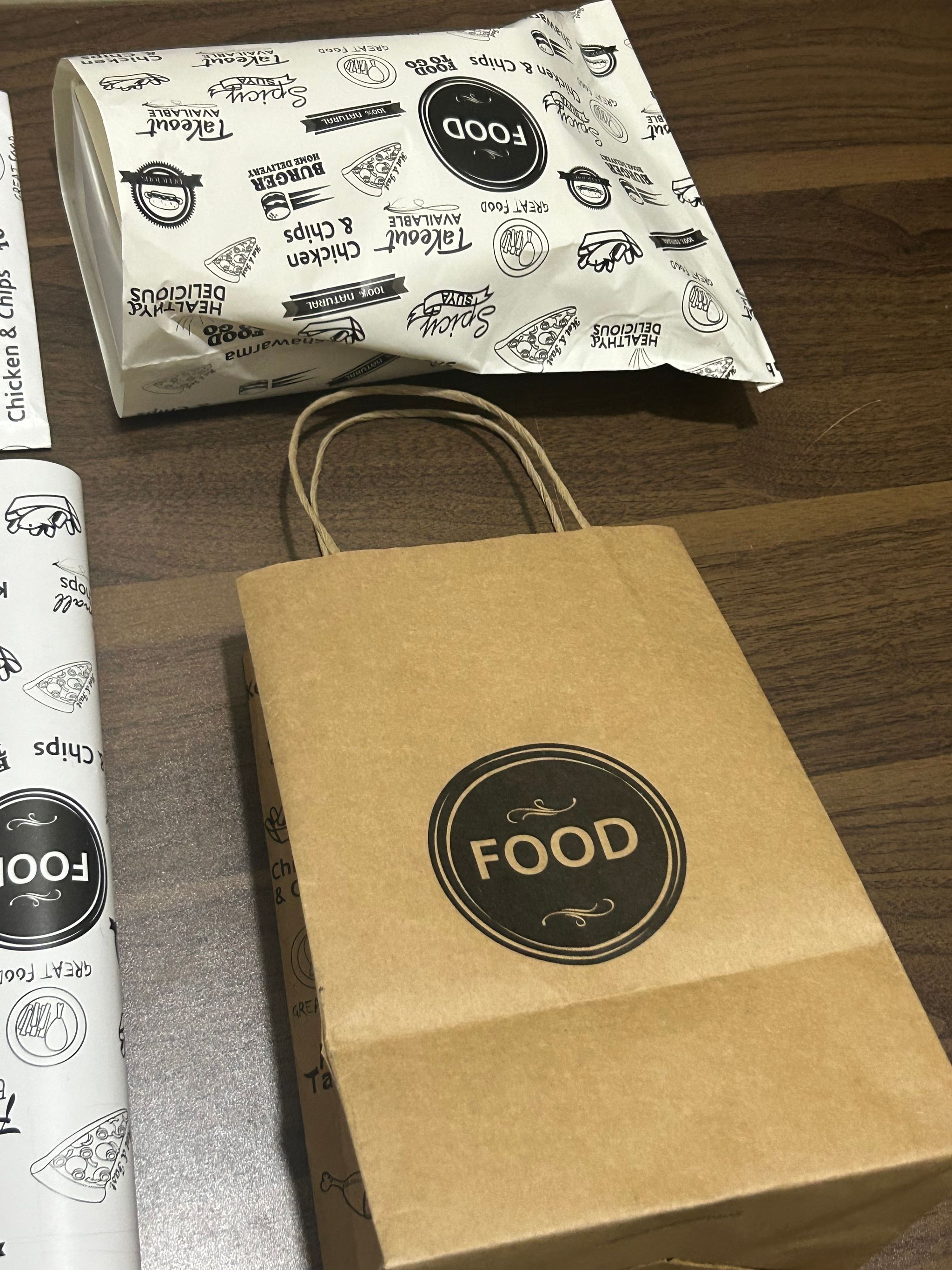 “FOOD” BROWN DELIVERY TAKEOUT BAGS  (WITH TWIST HANDLES) _1