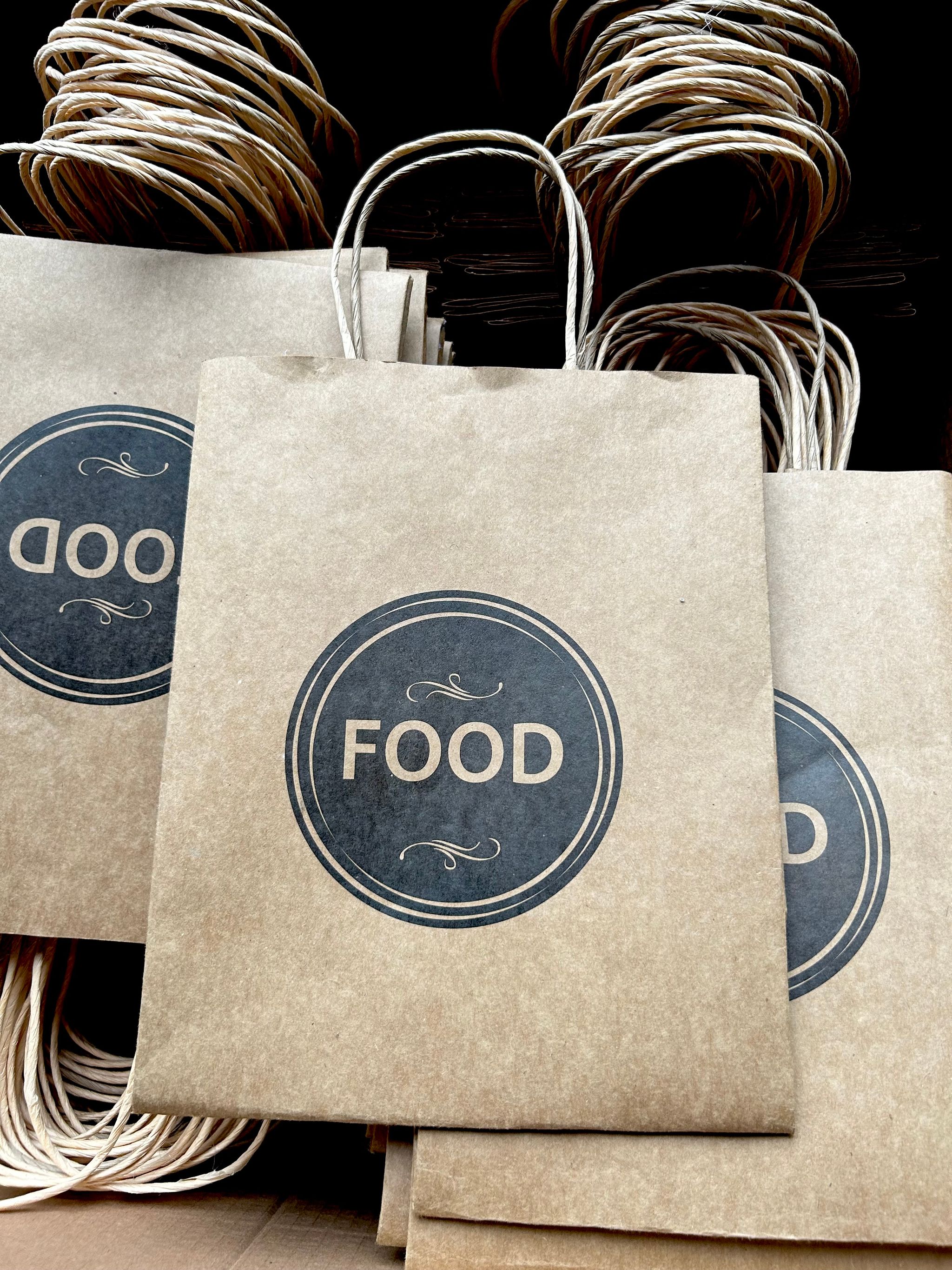 “FOOD” BROWN DELIVERY TAKEOUT BAGS  (WITH TWIST HANDLES) _3