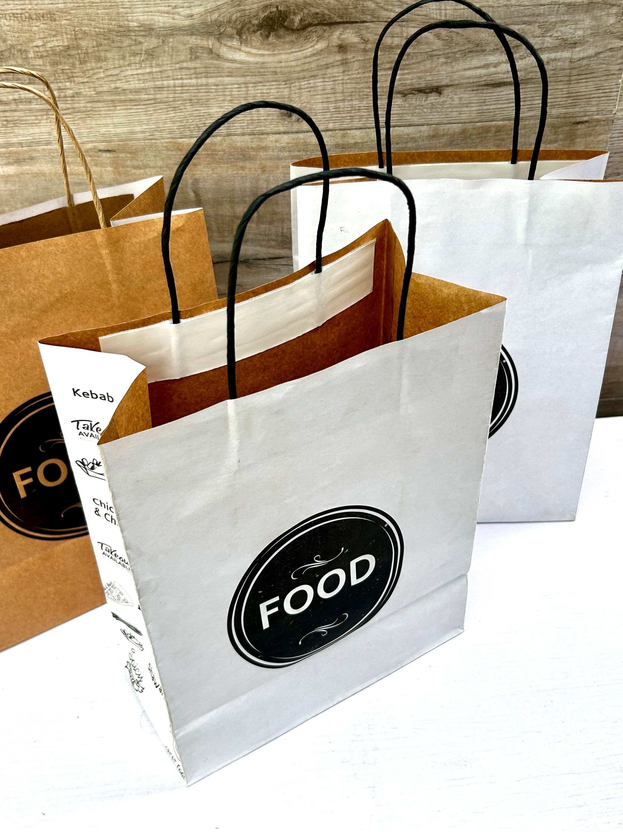 “FOOD” WHITE DELIVERY TAKEOUT BAGS  (WITH TWIST HANDLES) _2