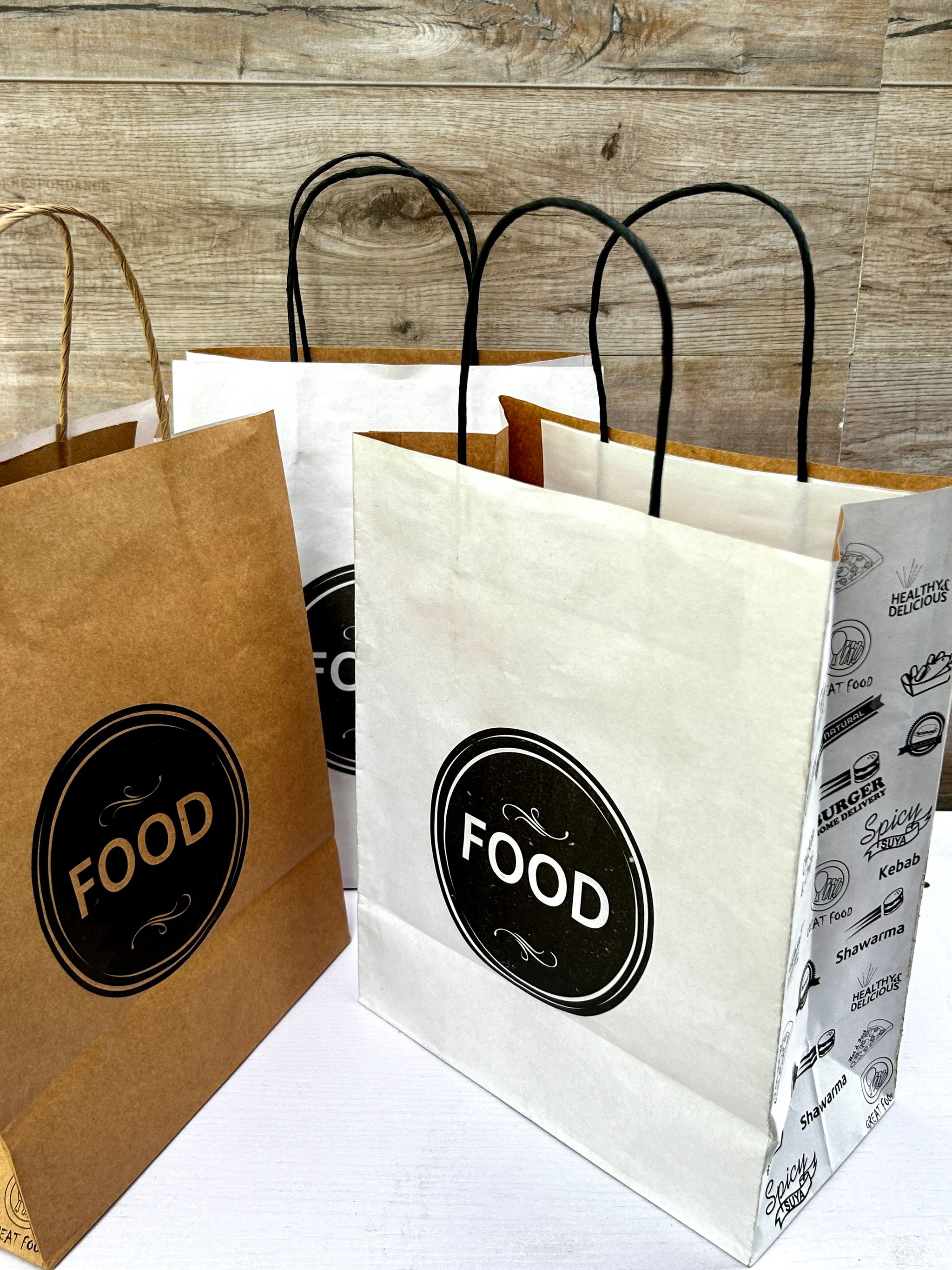 “FOOD” WHITE DELIVERY TAKEOUT BAGS  (WITH TWIST HANDLES) _3
