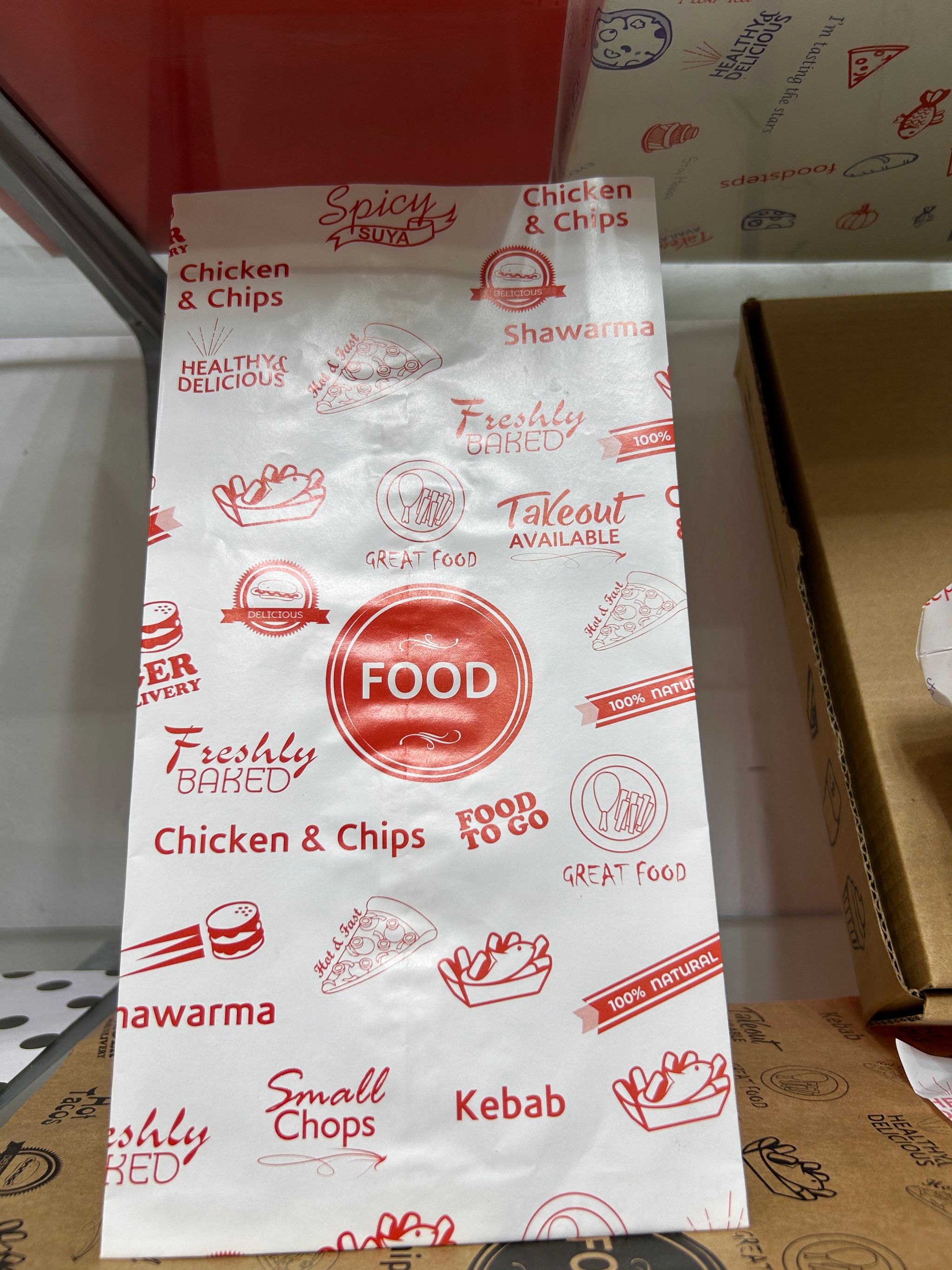 “FOOD TO GO” DELI TAKEOUT BAGS - RED & WHITE _0