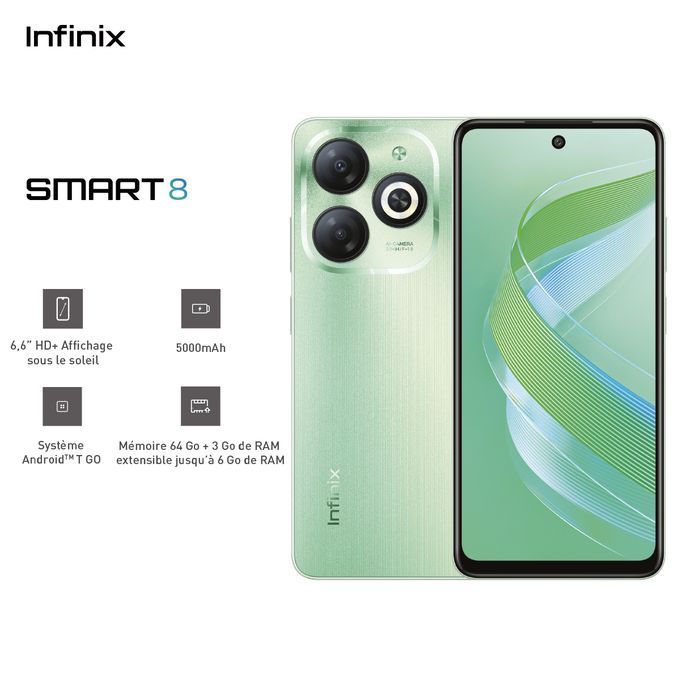 Infinix Smart 8 - 64Go + 3Go - 13 MP -2 SIM - 5000 MAh - Vert_0