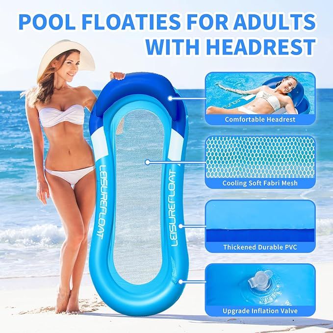 Upgraded Pool Lounger with Headrest Thicken Pool Floaties for Adults._2