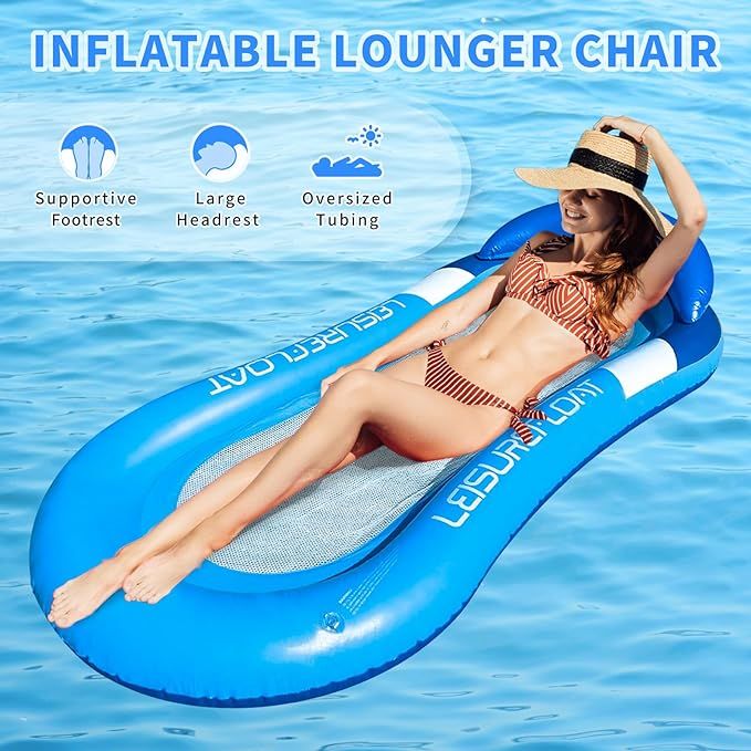 Upgraded Pool Lounger with Headrest Thicken Pool Floaties for Adults._4