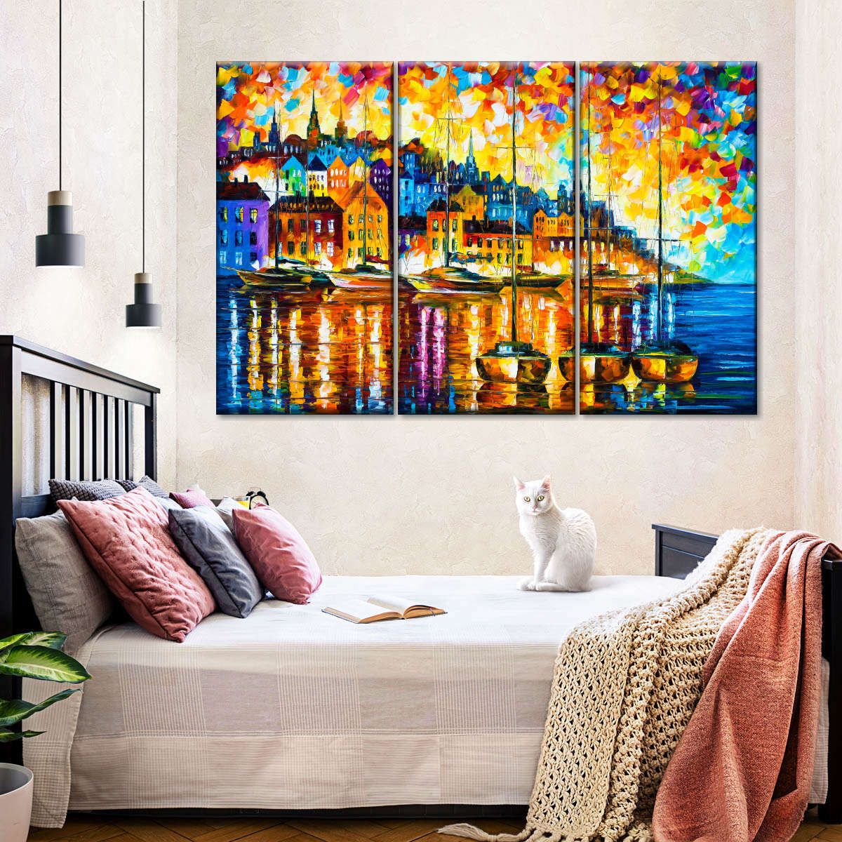 Charming Harbor Abstract Painting 3 Piece Canvas Wall Art For Living Bedroom Office Home Decor _0