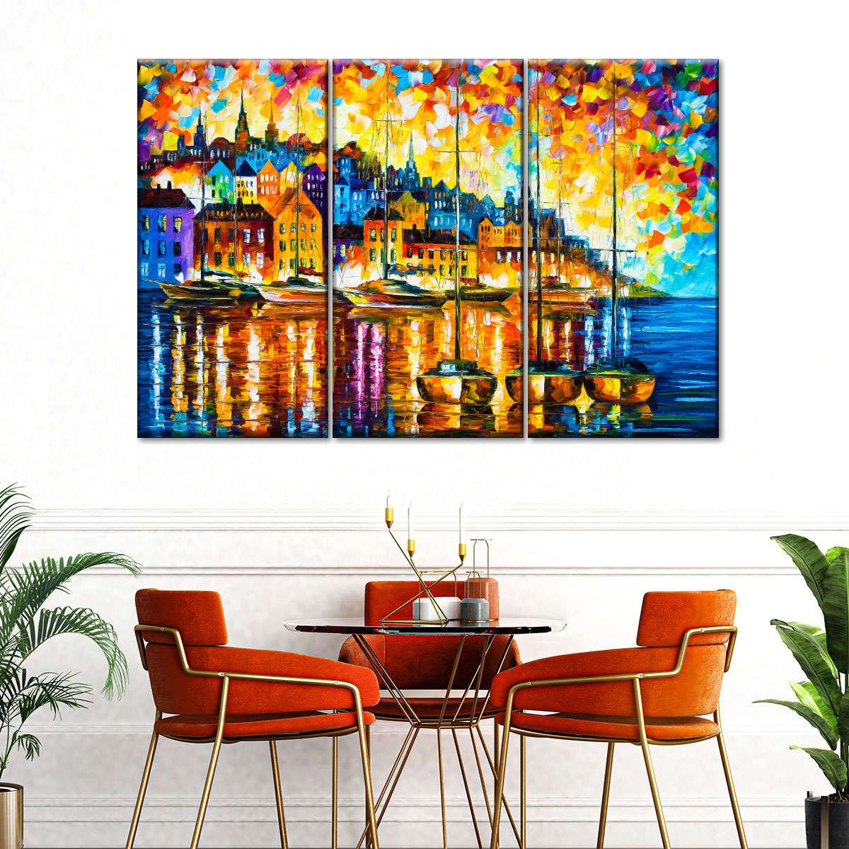 Charming Harbor Abstract Painting 3 Piece Canvas Wall Art For Living Bedroom Office Home Decor _3