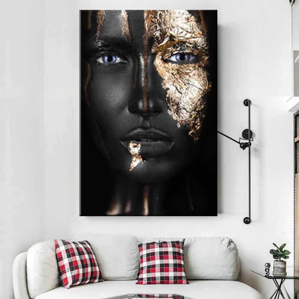 African Black Gold Fashion 3 Piece Canvas Wall Art For Living Bedroom Office Home Decor _2