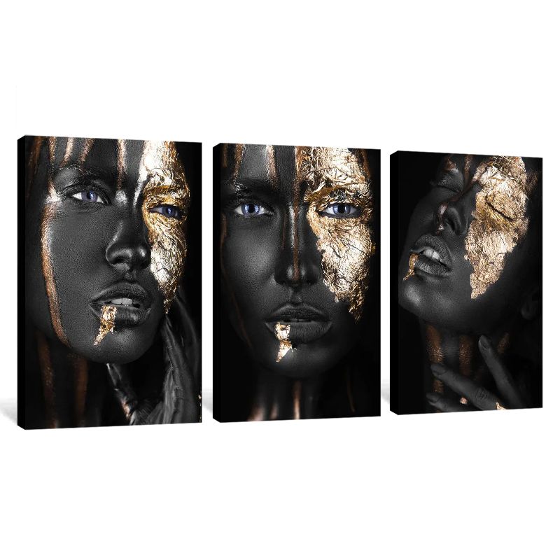 African Black Gold Fashion 3 Piece Canvas Wall Art For Living Bedroom Office Home Decor _9