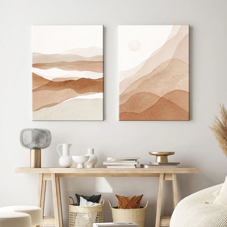 Beige Brown Modern Abstract Mountain 3 Piece Canvas Wall Art For Living Bedroom Office Home Decor _2