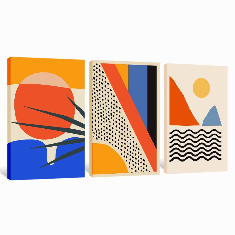 Mid Century Abstract Geometric Sunrise Modern Abstract 3 Piece Canvas Wall Art For Living Bedroom Office Home Decor_7