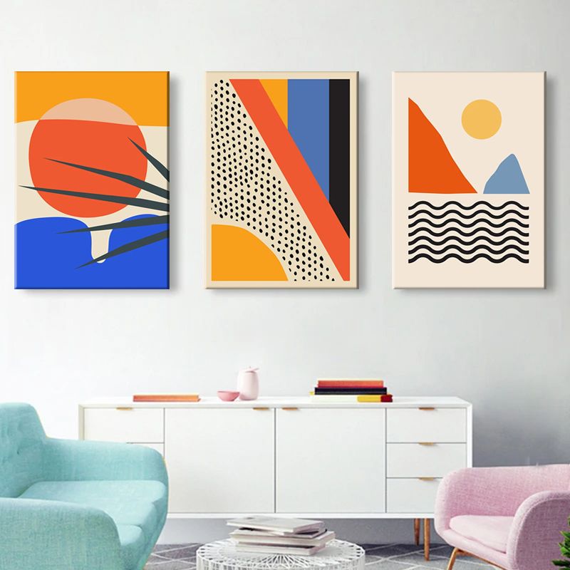 Mid Century Abstract Geometric Sunrise Modern Abstract 3 Piece Canvas Wall Art For Living Bedroom Office Home Decor_1