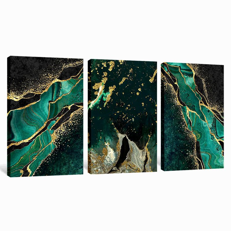 Gold Green Marble Modern Abstract 3 Piece Canvas Wall Art For Living Bedroom Office Home Decor _7