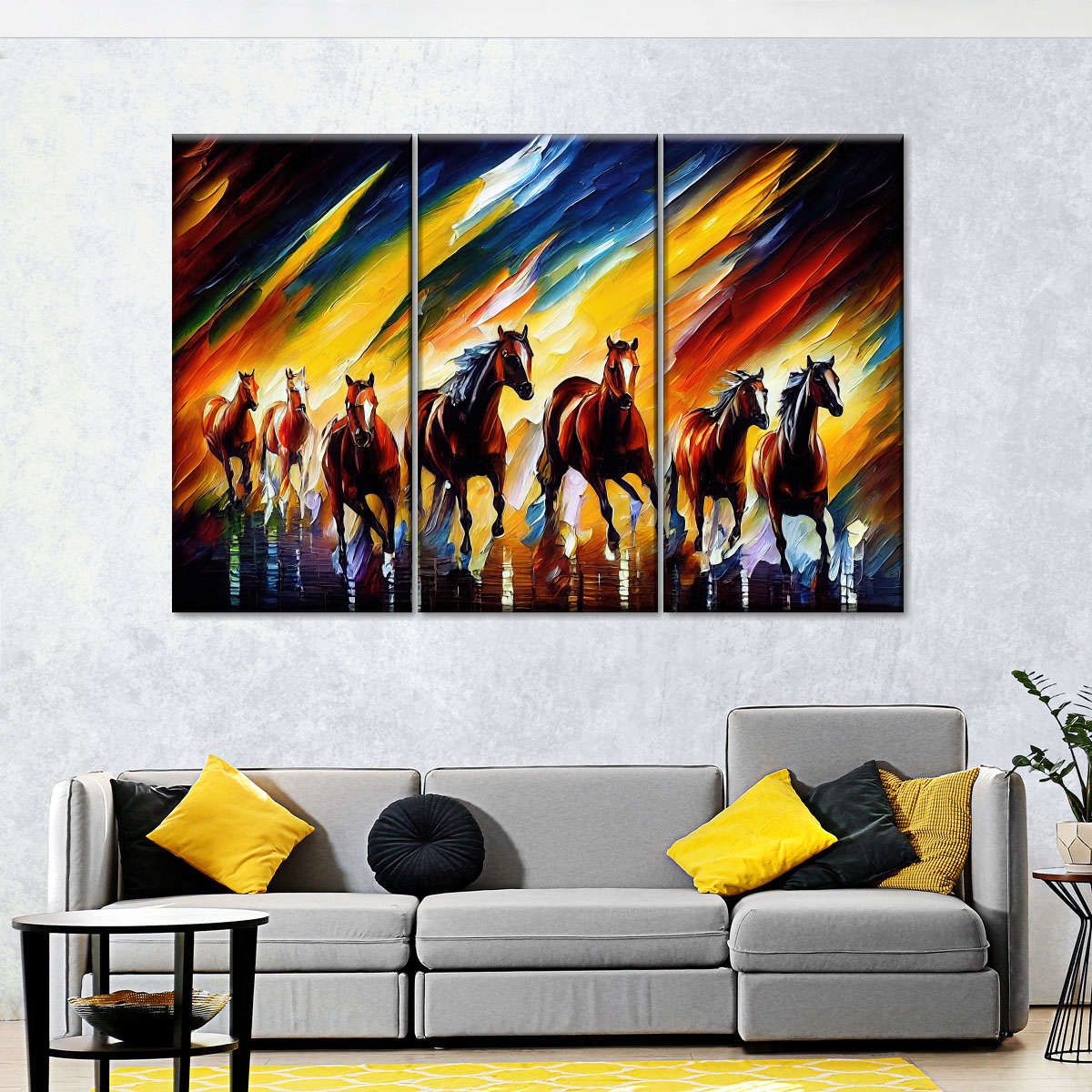 Runing Horses 3 Piece Canvas Wall Art For Living Bedroom Office Home Decor  _0