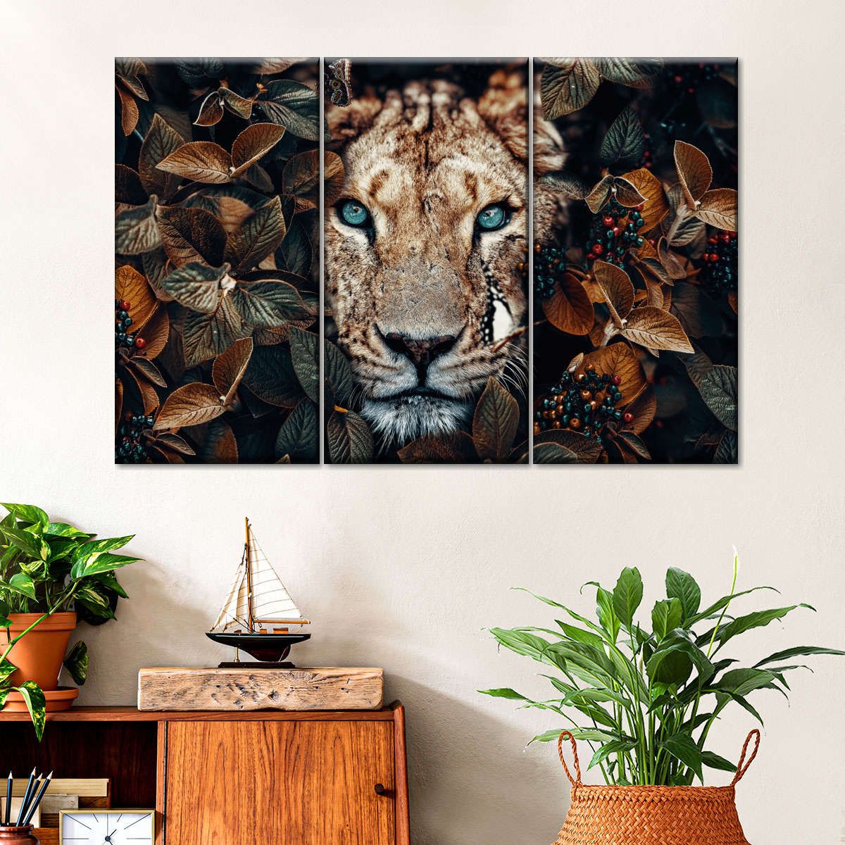 Lioness 3 Piece Canvas Wall Art For Living Bedroom Office Home Decor _2